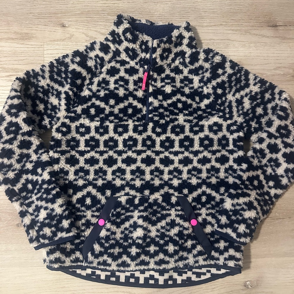 Vineyard Vines Fair Isle Navy and Cream Kids Sherpa 1/4 zip